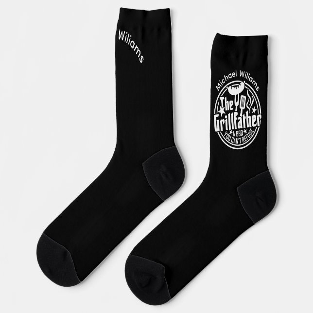 Black White Dad Personalized BBQ Grillfather Socks (Left)