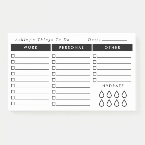 Black  White Daily Organizer To Do List _ Hydrate Post_it Notes
