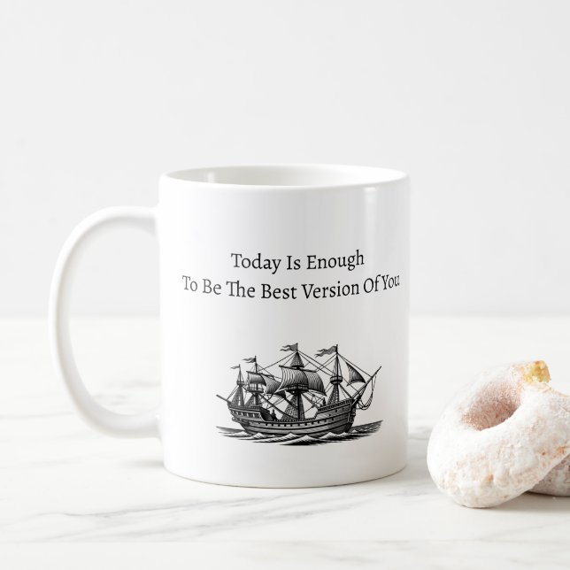 Black White Daily Quotes Coffee Mug (With Donut)