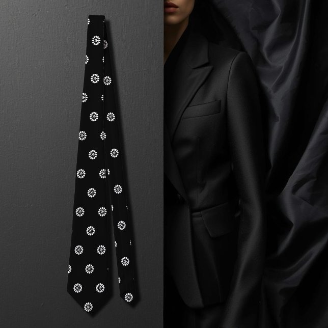Black&white daisy  -  Art Deco  pattern  Neck Tie (Creator Uploaded)