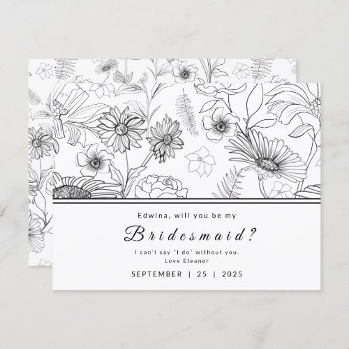 Black  white daisy flower design Be my Bridesmaid Invitation