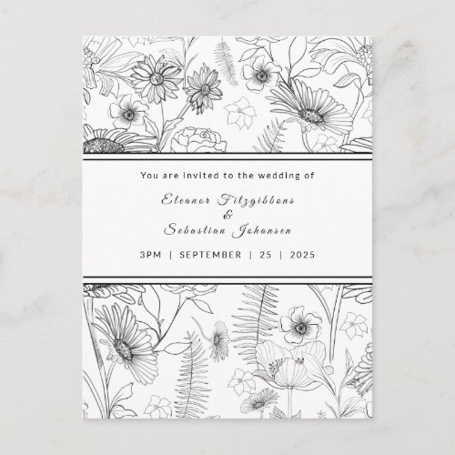 Black  white daisy flower wedding invitation postcard
