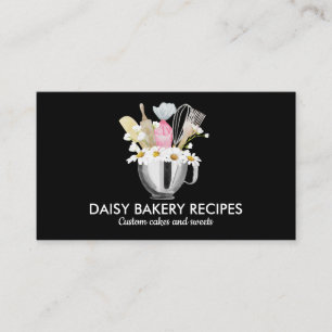 Black White Daisy Flowers Bakery Tools Design Business Card