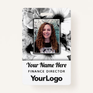 Black & White Daisy Flowers Carnation Floral Photo Badge