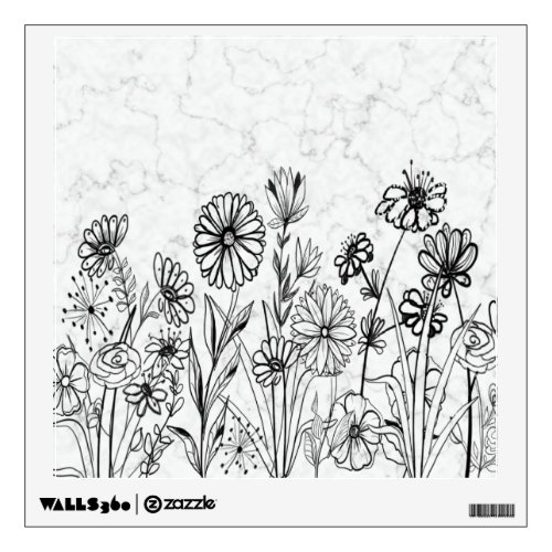 Black white daisy flowers gray marble wall decal