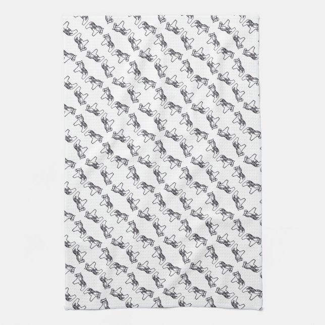 Black & White Dala Horses Dishtowel Kitchen Towel (Vertical)