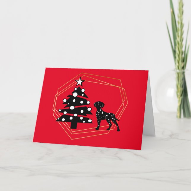 Black & White Dalmatian And Christmas Tree Card    (Front)