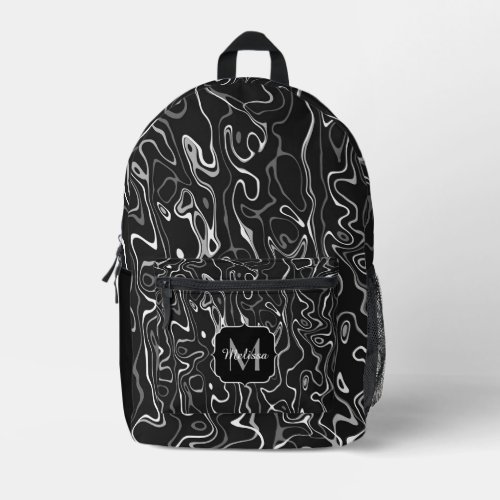 Black white damascus abstract custom Monogram Printed Backpack