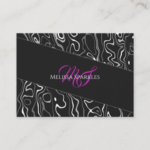 Black white damascus abstract pattern Monogram Business Card