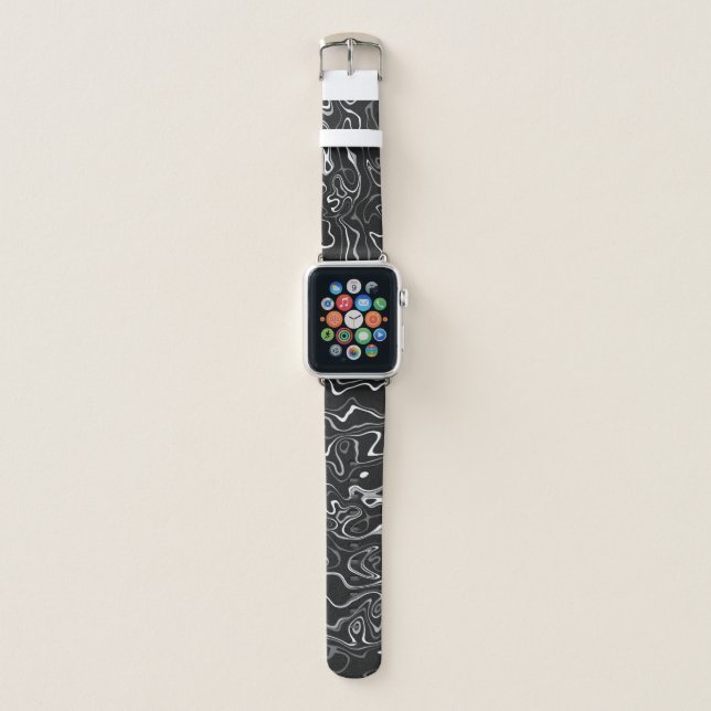 Black white damascus abstract swirls cool pattern apple watch band (Front)