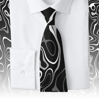 Black white damascus abstract swirls cool pattern neck tie