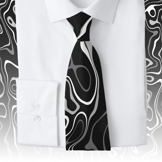 Black white damascus abstract swirls cool pattern neck tie (Creator Uploaded)