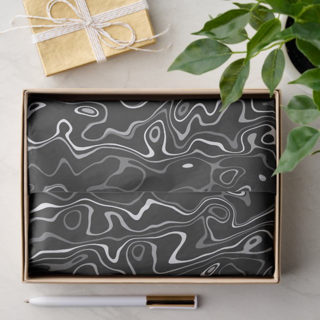 Black white damascus abstract swirls cool pattern tissue paper (Gift)