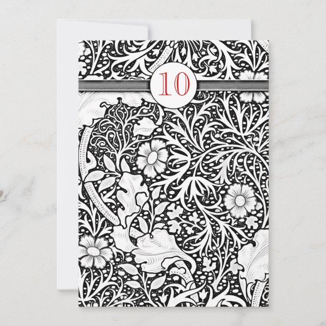 black & white damask 10 wedding anniversary invite (Front)