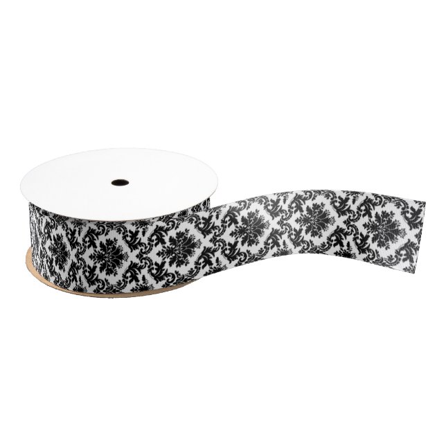 Black White Damask 1.5 Inch  Grosgrain Ribbon (Spool)
