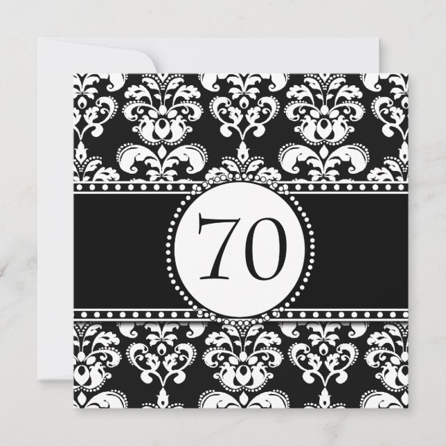 Black White Damask 70th Birthday Invitation (Front)