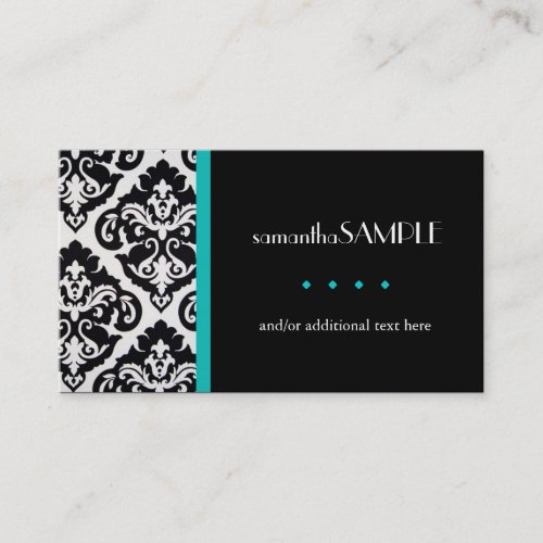 Black &amp; White Damask, Aqua Teal Business Card Templates