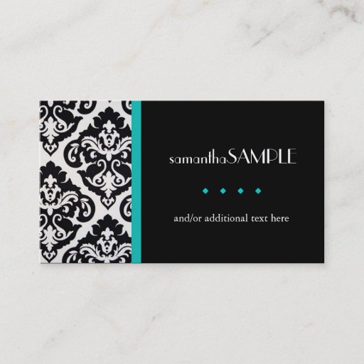Customizable Black & White Damask, Aqua Teal Business Card Templates