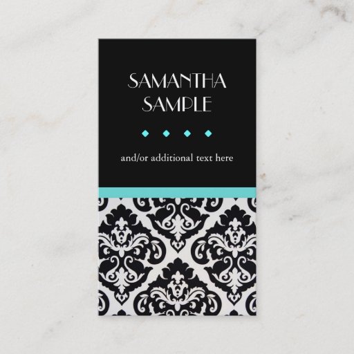 Customizable Black & White Damask Blue Business Card Templates