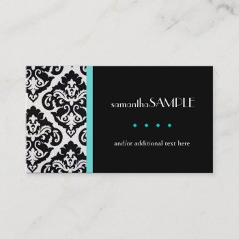 Black & White Damask Blue Business Card by cami7669 at Zazzle
