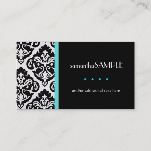 Black &amp; White Damask Blue Business Card