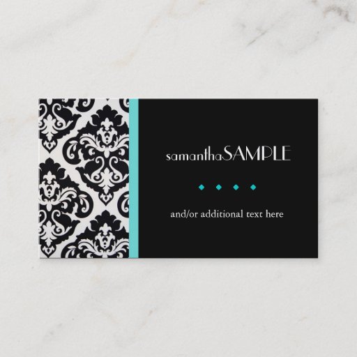 Customizable Black &amp; White Damask Blue Business Card