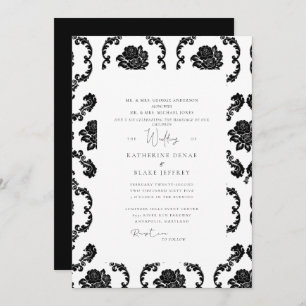 Black & White Damask Both Parents Wedding Invitation