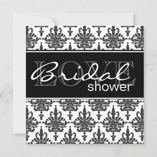 Black &amp; White Damask Bridal Shower Invitation