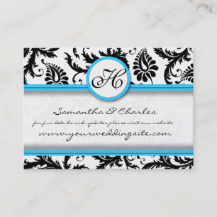 Black & White Damask Bright Aqua Raised Trim Business Card