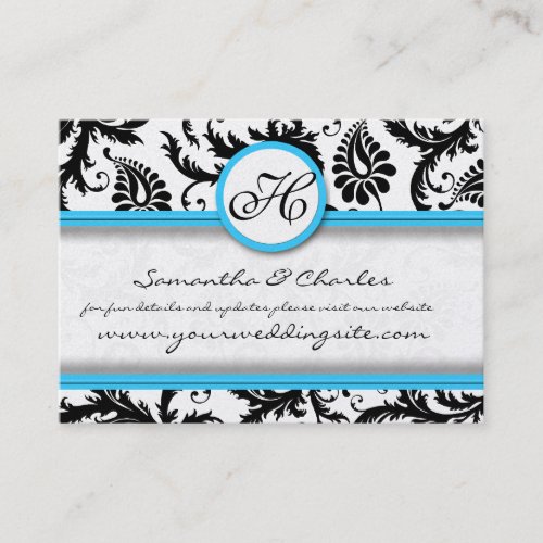 Black &amp; White Damask Bright Aqua Raised  Trim Business Card Templates