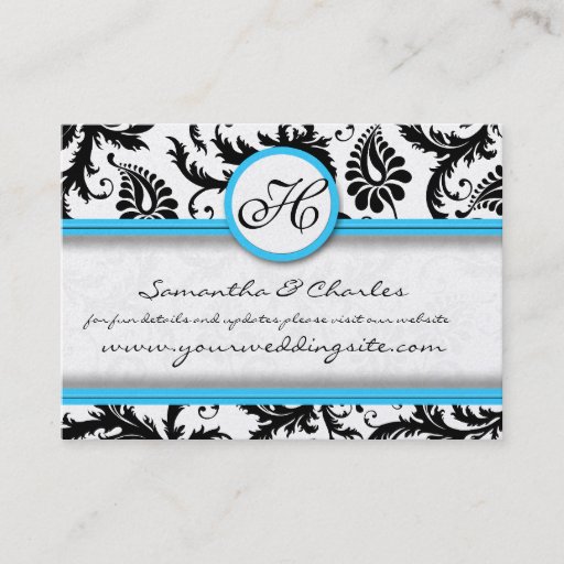 Customizable Black &amp; White Damask Bright Aqua Raised  Trim Business Card Templates