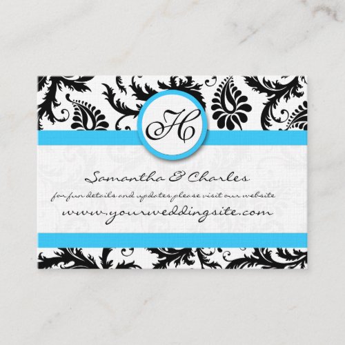 Black  White Damask Bright Aqua Trim No Dots Business Card