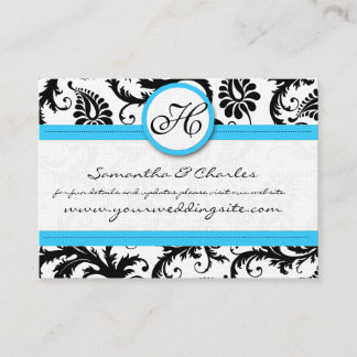 Black & White Damask Bright Aqua Trim with Dots Business Card