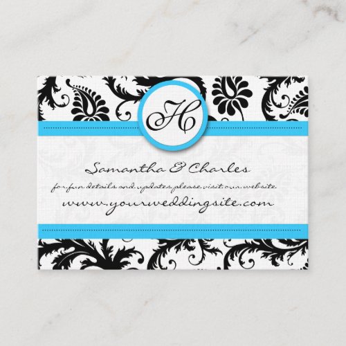 Black  White Damask Bright Aqua Trim with Dots Business Card