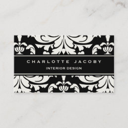 Black &amp; White Damask Brocade Professional Style Business Card
