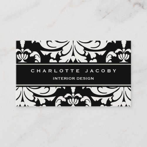 Black  White Damask Brocade Professional Style Business Card
