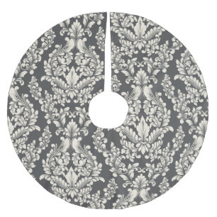 Black/White Damask Brushed Polyester Tree Skirt