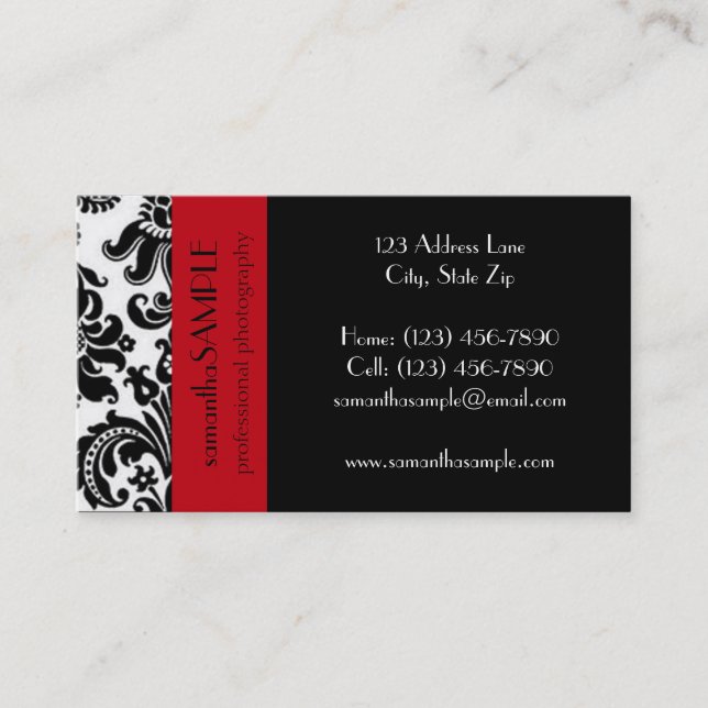 Black & White Damask Business Card (Front)