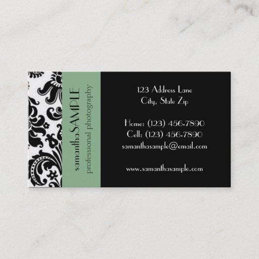 Customizable Black &amp; White Damask Business Card Template