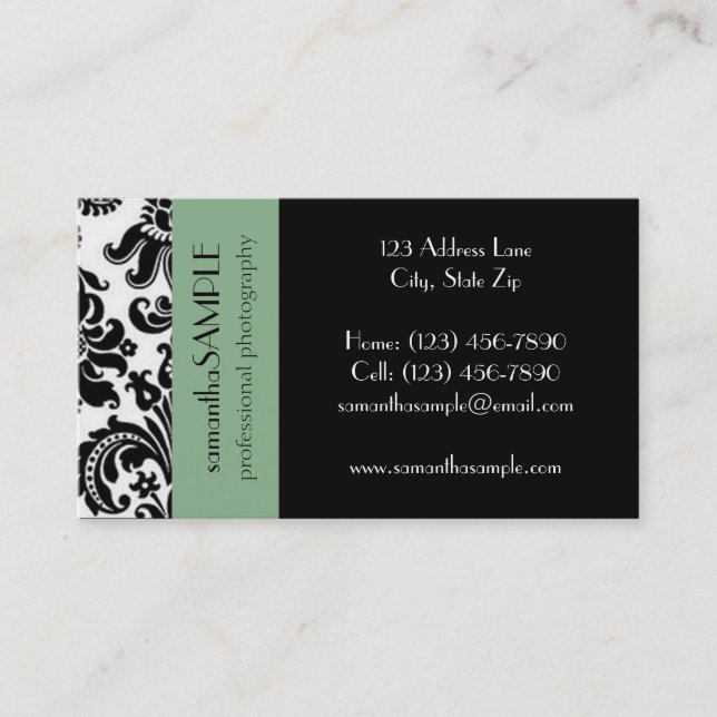 Black & White Damask Business Card (Front)