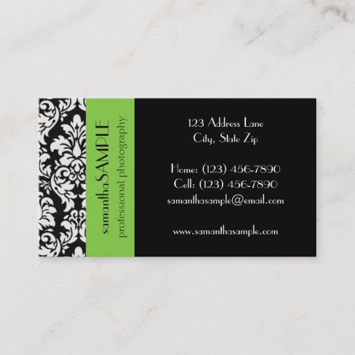 Customizable Black &amp; White Damask Business Card Template