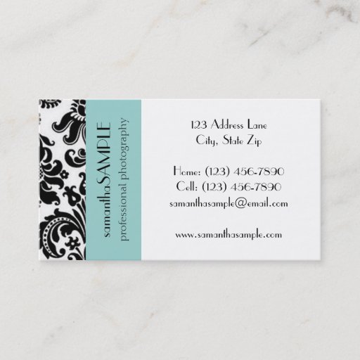 Customizable Black &amp; White Damask Business Card Template
