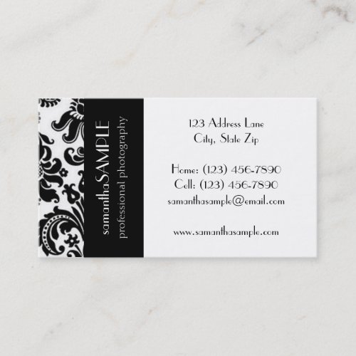 Black &amp; White Damask Business Card Template