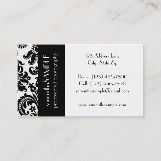 Customizable Black &amp; White Damask Business Card Template