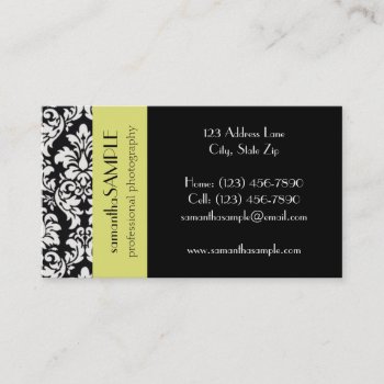 Black & White Damask Business Card by cami7669 at Zazzle