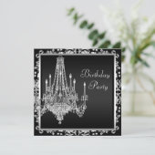 Black White Damask Chandelier Birthday Party Invitation (Standing Front)