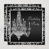Black White Damask Chandelier Birthday Party Invitation (Front/Back)