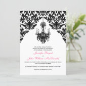 Black White Damask Chandelier Wedding Invitation (Standing Front)