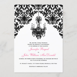 Black White Damask Chandelier Wedding Invitation