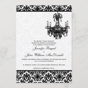 Black White Damask Chandelier Wedding Invitation